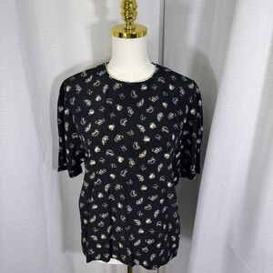 VTG Women's 100% Silk Blouse Sz 12 All Over Print Lounge Chair Daybeds